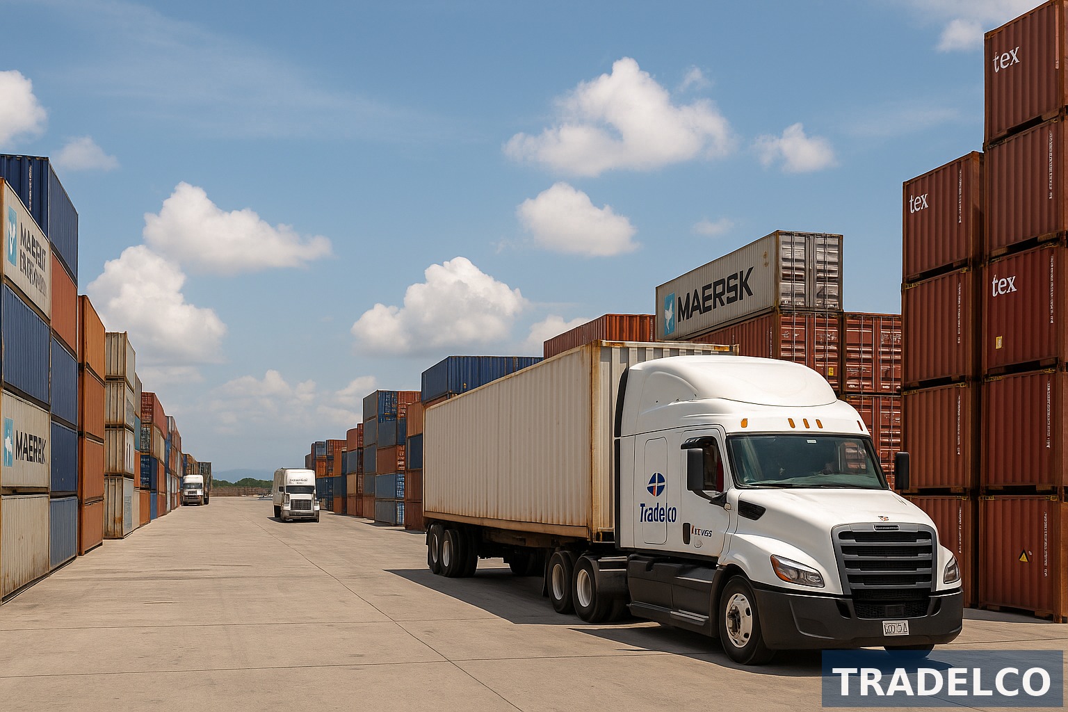 Tracto con contenedor marca TRADELCO